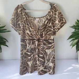 Lane Bryant Venezia Shirt womens size 18/20 short sleeve Crossover Brown NWT‎